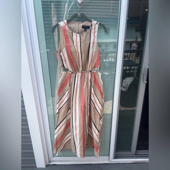 Banana Republic Women's Multicolored Striped Linen Cutout Midi Dress Size 8P - Picture 3 of 10